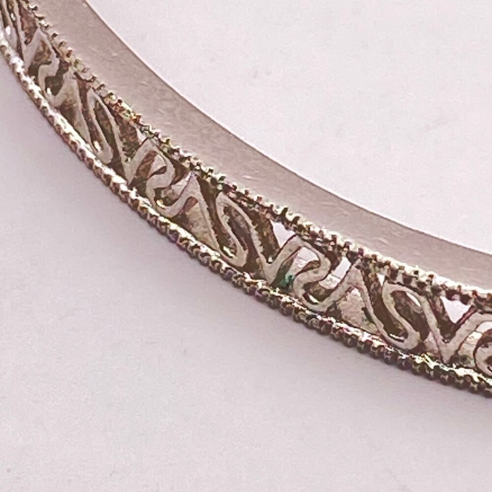 Vintage Signed 925 SAI Sterling Silver Open Filigree Scroll Bangle Bracelet - 8" - Picture 7 of 10